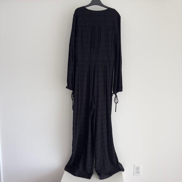 Free People Jumpsuit Small Linen Blend Wide Leg True Lovin One Piece V Neck Boho - Picture 5 of 11